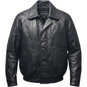 American Unique Mens Black Patchwork Genuine Leather Bomber Jacket XL Full Zip